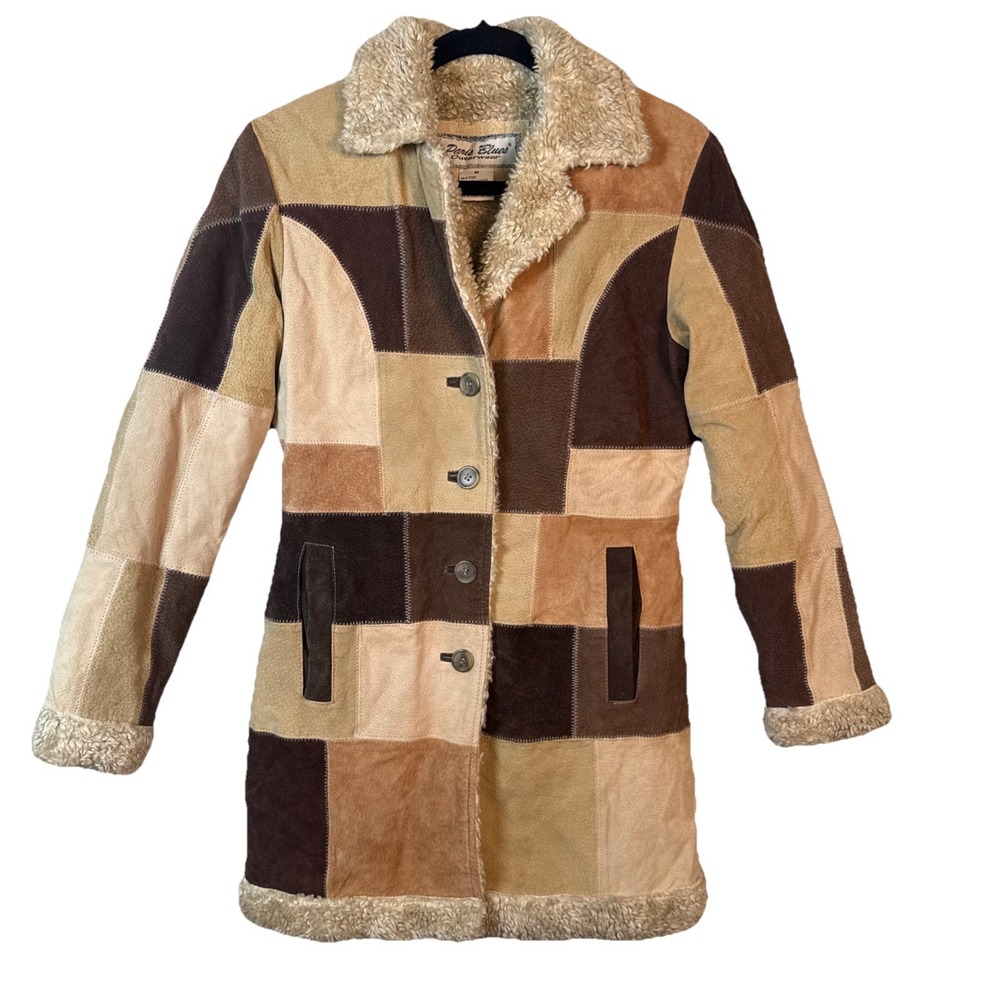 Paris Blues Penny Lane Suede Patchwork Coat Women M Leather Faux Shearling Lined